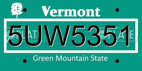 5UW5351 Vermont License Plate