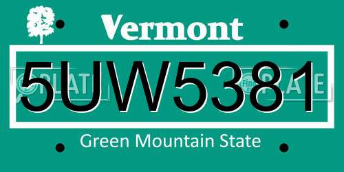 5UW5381 Vermont License Plate
