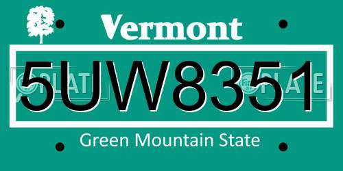 5UW8351 Vermont License Plate