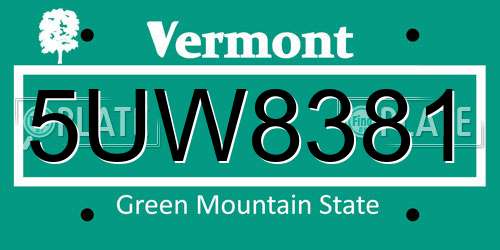 5UW8381 Vermont License Plate