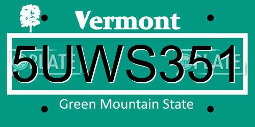 5UWS351 Vermont License Plate