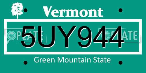 5UY944 Vermont License Plate