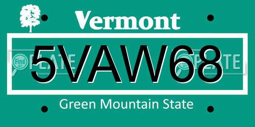 5VAW68 Vermont License Plate