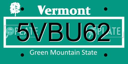 5VBU62 Vermont License Plate
