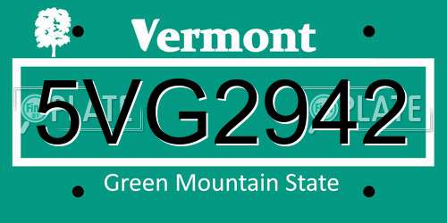 5VG2942 Vermont License Plate