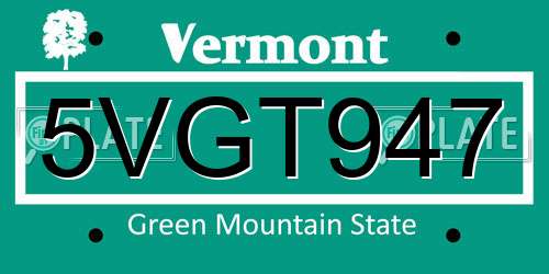 5VGT947 Vermont License Plate