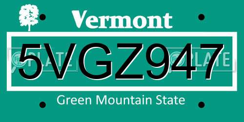 5VGZ947 Vermont License Plate