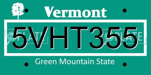 5VHT355 Vermont License Plate