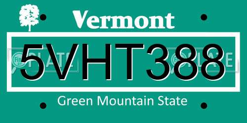 5VHT388 Vermont License Plate