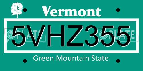 5VHZ355 Vermont License Plate