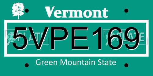 5VPE169 Vermont License Plate