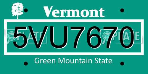 5VU7670 Vermont License Plate
