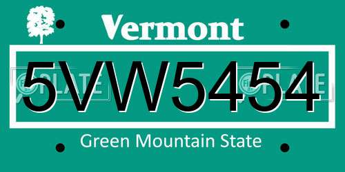5VW5454 Vermont License Plate