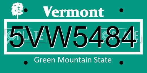 5VW5484 Vermont License Plate