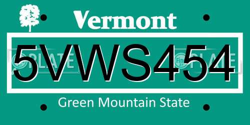 5VWS454 Vermont License Plate