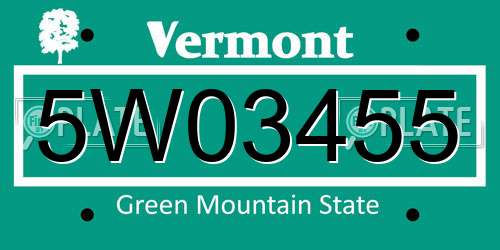 5W03455 Vermont License Plate