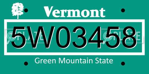 5W03458 Vermont License Plate