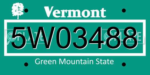 5W03488 Vermont License Plate