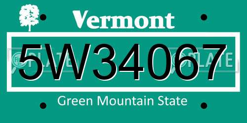5W34067 Vermont License Plate