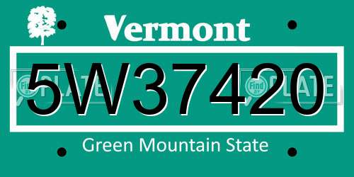 5W37420 Vermont License Plate