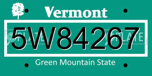 5W84267 Vermont License Plate
