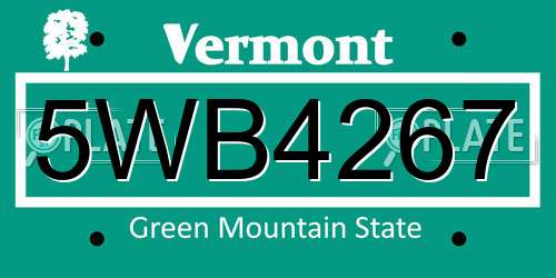 5WB4267 Vermont License Plate