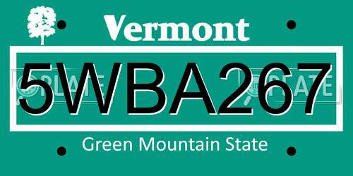 5WBA267 Vermont License Plate