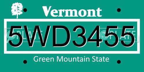 5WD3455 Vermont License Plate