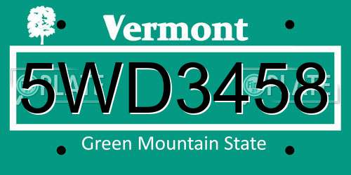 5WD3458 Vermont License Plate