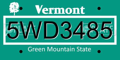 5WD3485 Vermont License Plate