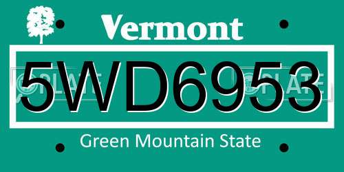 5WD6953 Vermont License Plate