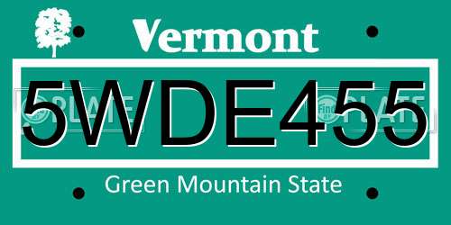 5WDE455 Vermont License Plate