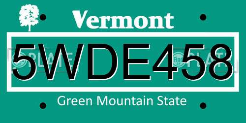 5WDE458 Vermont License Plate