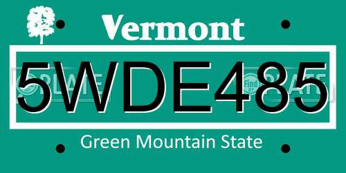 5WDE485 Vermont License Plate