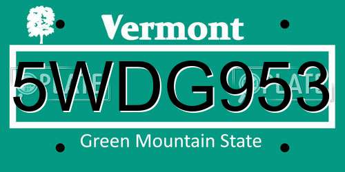 5WDG953 Vermont License Plate