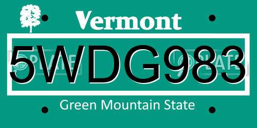 5WDG983 Vermont License Plate