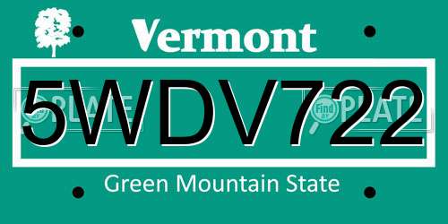 5WDV722 Vermont License Plate