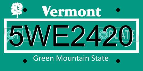 5WE2420 Vermont License Plate