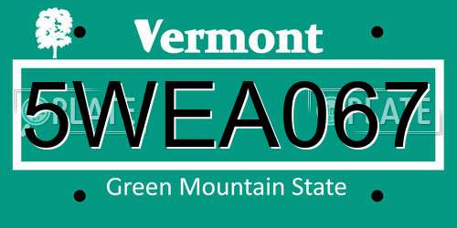5WEA067 Vermont License Plate