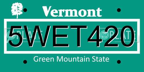 5WET420 Vermont License Plate