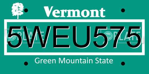 5WEU575 Vermont License Plate