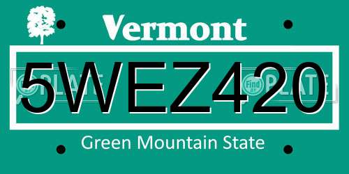 5WEZ420 Vermont License Plate