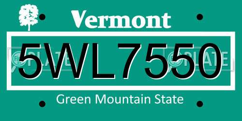 5WL7550 Vermont License Plate
