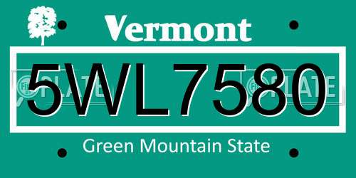5WL7580 Vermont License Plate