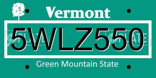 5WLZ550 Vermont License Plate