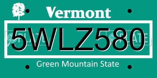 5WLZ580 Vermont License Plate