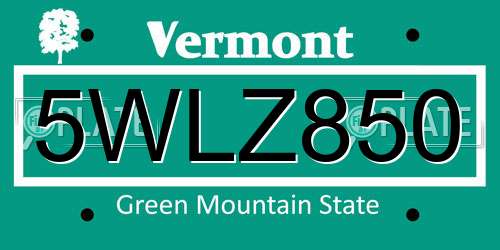 5WLZ850 Vermont License Plate