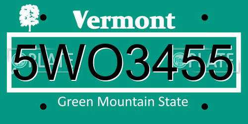 5WO3455 Vermont License Plate