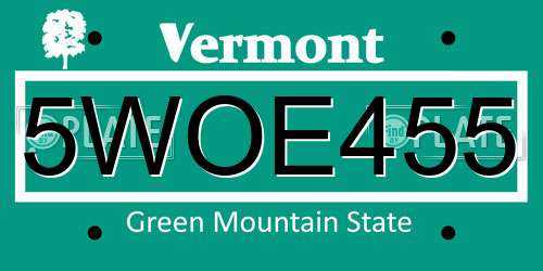 5WOE455 Vermont License Plate