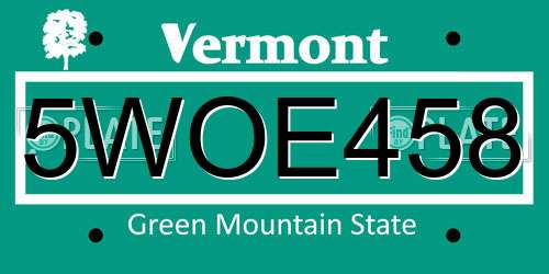 5WOE458 Vermont License Plate